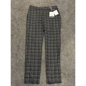Peserico Women’s Gray Wool Metallic Plaid Pull On Straight Leg Pants Sz 44 NWT